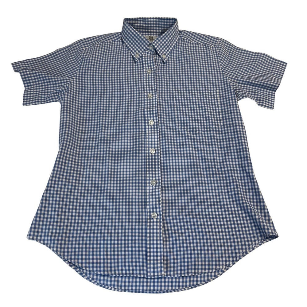 SWEETBRIAR Vintage Gingham Button Down Short Sleeve Shirt‎ Blue White Size SM